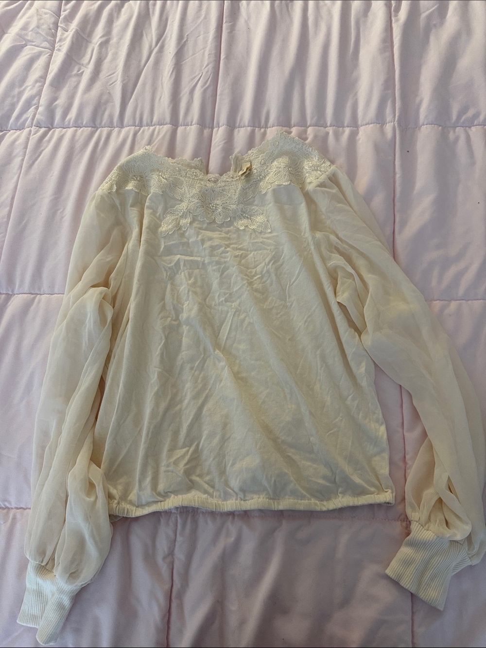 Anthropologie Cream Lace Yoke Sheer Blouse